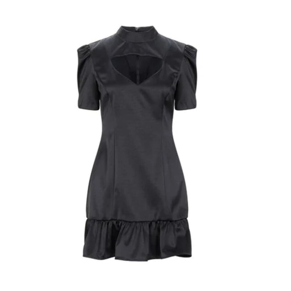 NWT Misha Collection Frida Black Dress Mini Ruffle Puff Sleeves Opening Zip